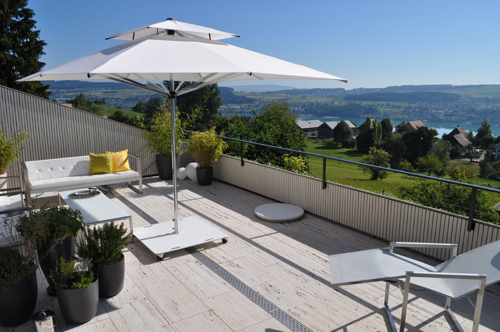 Sonnenschirm Supremo weiß quadratisch mit Winddach Balkon