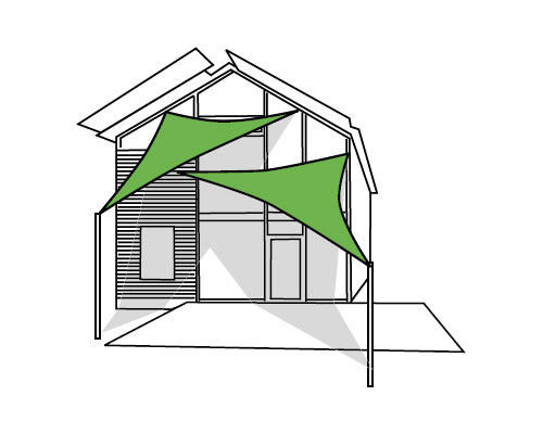 Zeichnung Sonnensegel als Terrassen- und Fassadenbeschattung