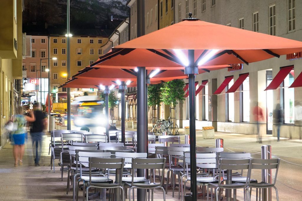Sonnenschrim Big Ben Gastroschirm Restaurant quadratisch rot mit Beleuchtung